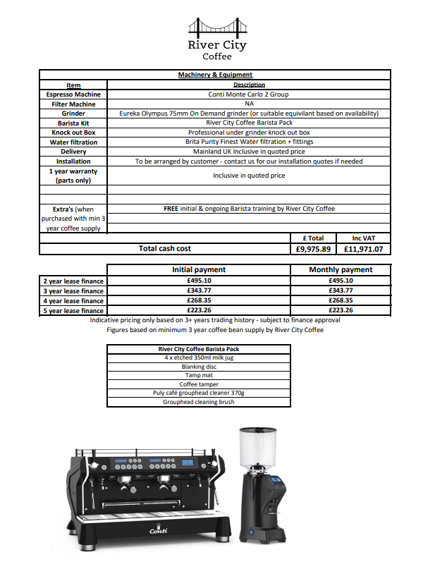High volume / Speciality Cafe package from £224 p/month