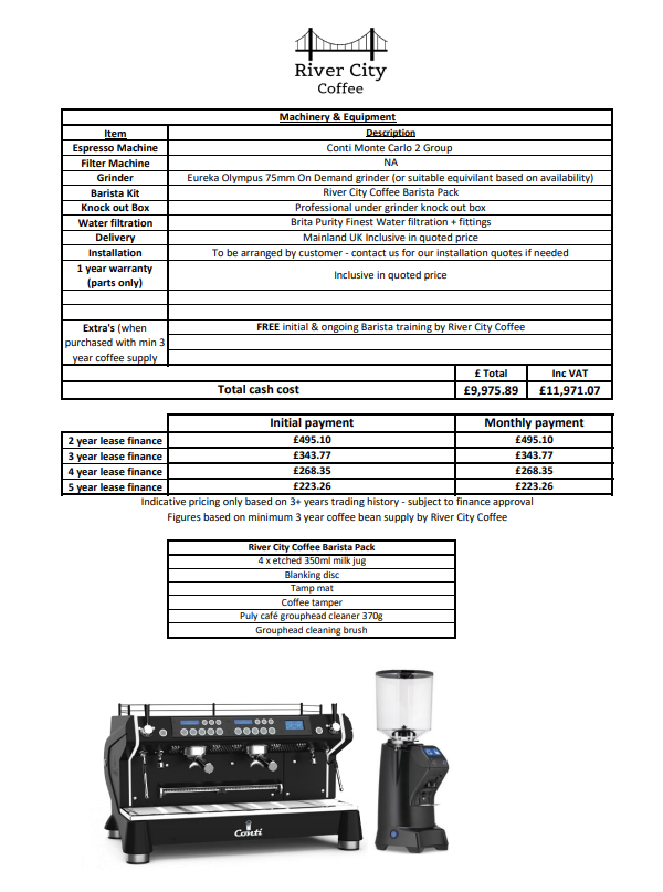 High volume / Speciality Cafe package from £224  p/month